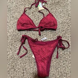 Elegant Red Crochet Bikini Set